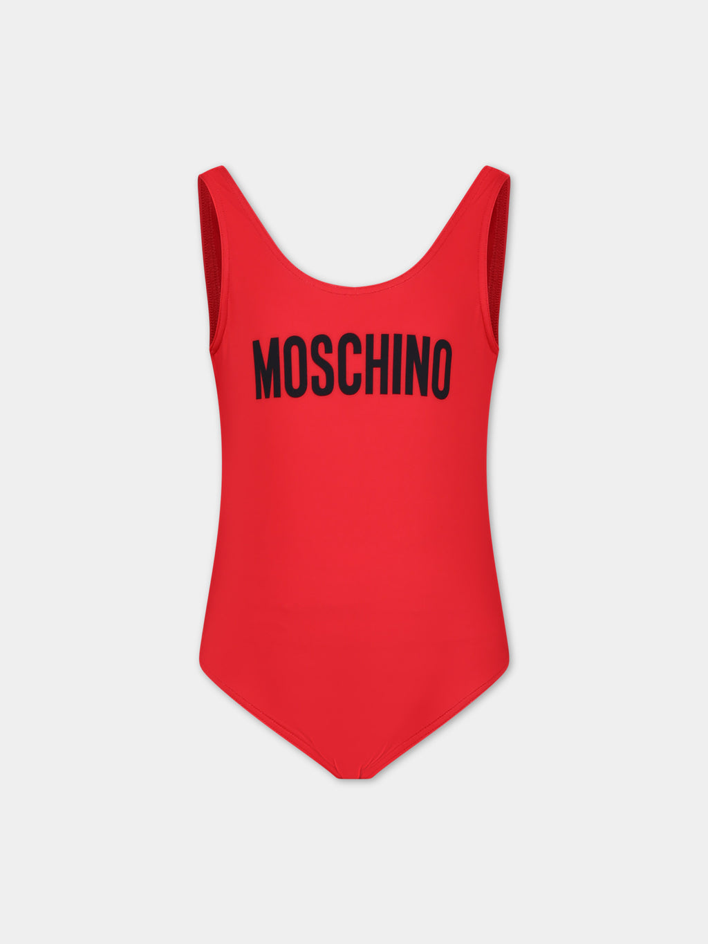 Red one-piece swimsuit for girl with logo